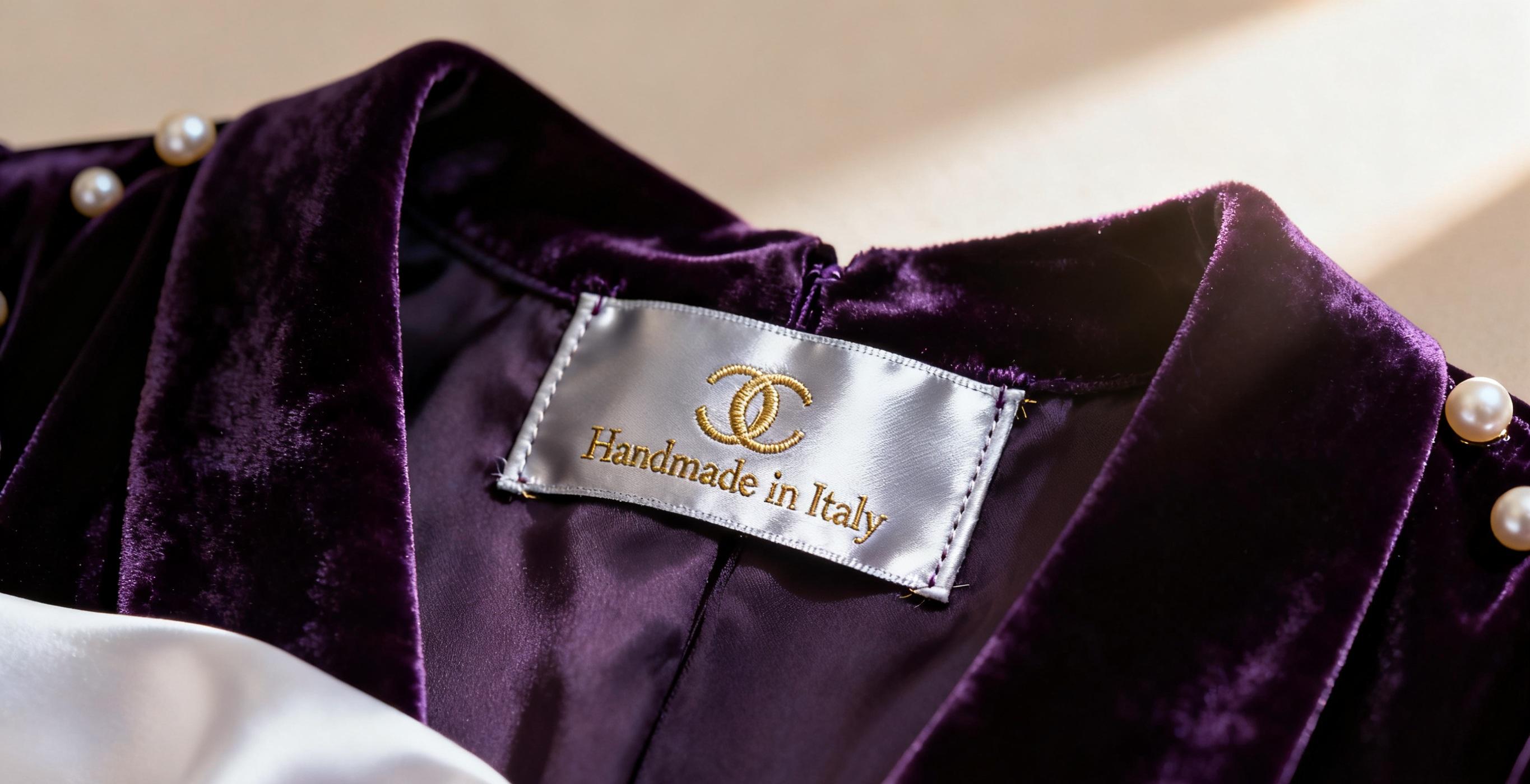 Satin woven label on luxury garment